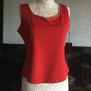 Nicole Miller Vibrant Red Tank Top With Diamond Crystal Trim Size Large
